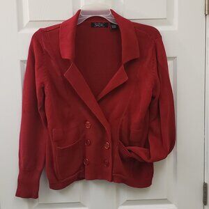 Crystal-Kobe, red long sleeve, double breast button sweater cardigan, LG